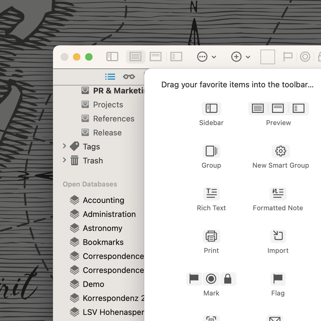 Window with toolbar options