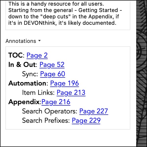 Screenshot showing the Annotations & Reminders inspector in DEVONthink 3.