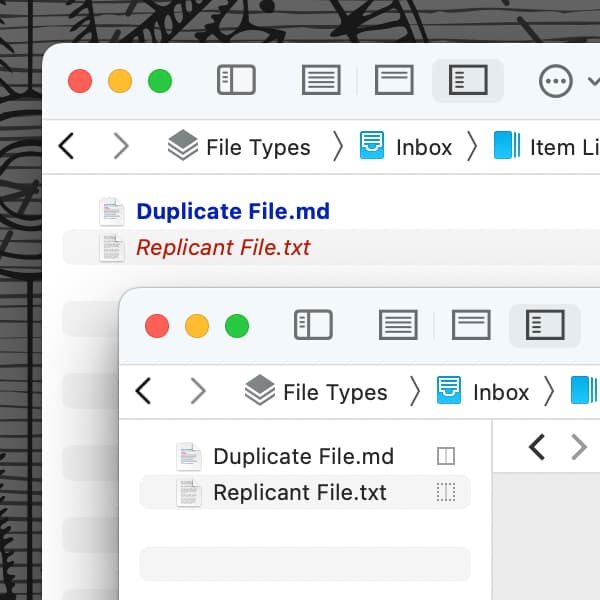 Screenshot showing a duplicated and a replicated document in DEVONthink.