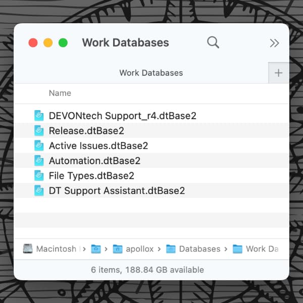 Screenshot showing database files stored in the Finder.