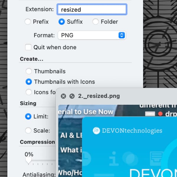 Screenshot showing the settings panel of ThumbsUp.