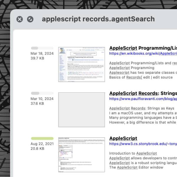 Screenshot of a DEVONagent agent search file.
