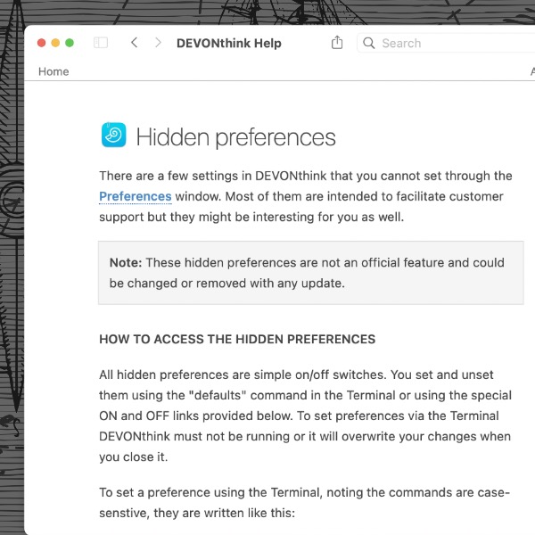 Hidden preferences in the integrated help.